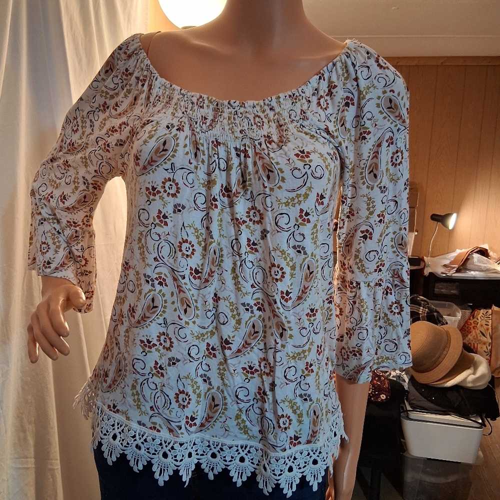 Pie In The Sky Floral Paisley Off-Shoulder Top